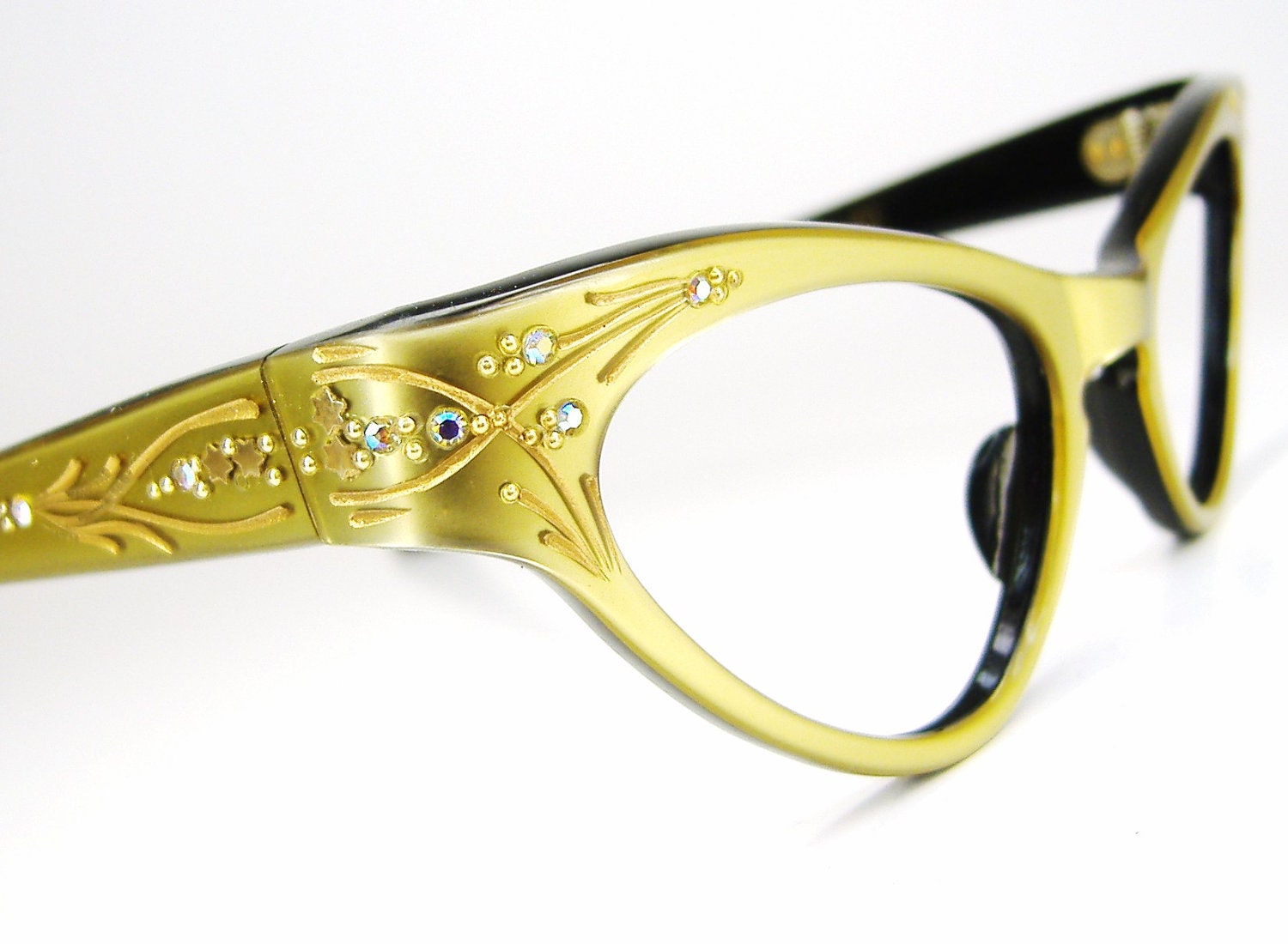 Vintage 50s Yellow Cateye Eyeglasses Frame NOS