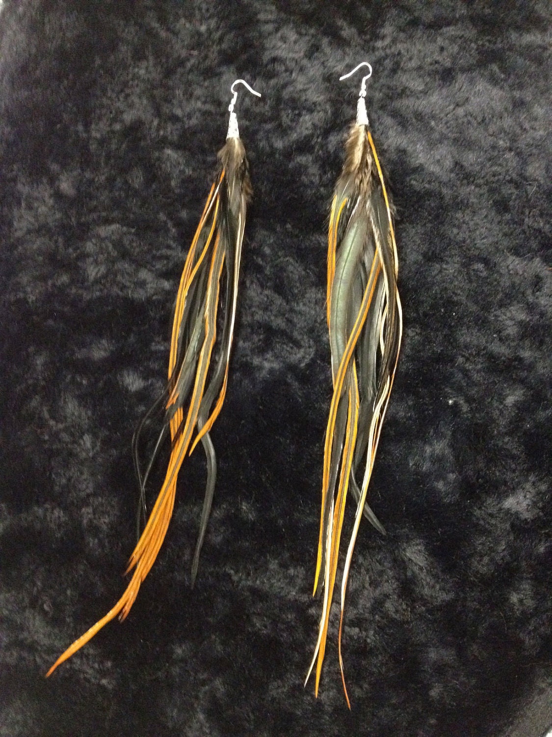 Black & Brown Extra Long 10-12 inch Feather Earrings / Extensions