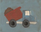 Red and Blue Dump Truck Nursery Art - PRINT 8x10 construction