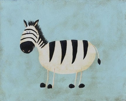 Alfred the Zebra Nursery Art - PRINT 8x10 - jungle safari animal art for kids