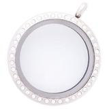 Glass Memory Locket, Large silver with crystal border