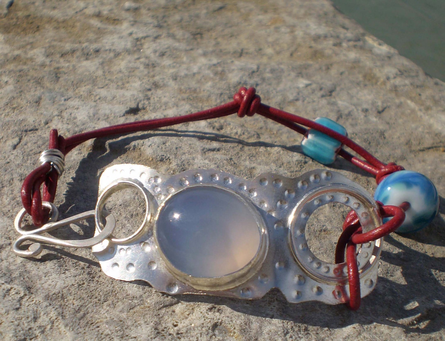 Artsy Fartsy Sterling, Leather & Chalcedony Bracelet