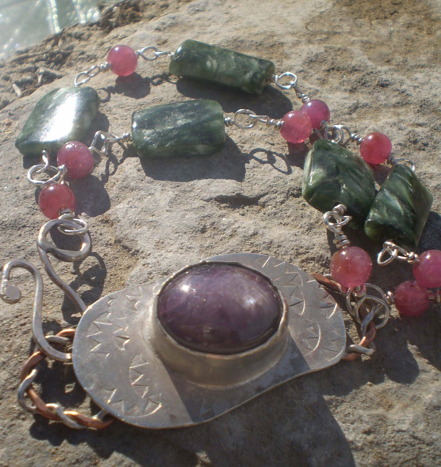 Rustic star ruby sterling bracelet