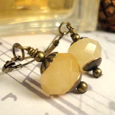 Vanilla Cream Earrings Antique Brass Earrings Winter White Dangle Earrings Honey Drop Earrings