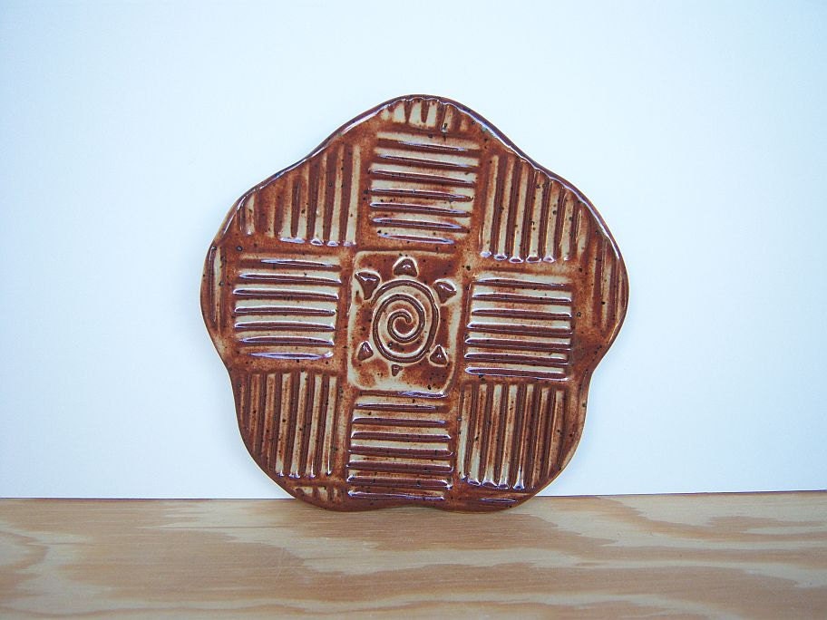 Stamped Trinket Plate in Shino Glaze