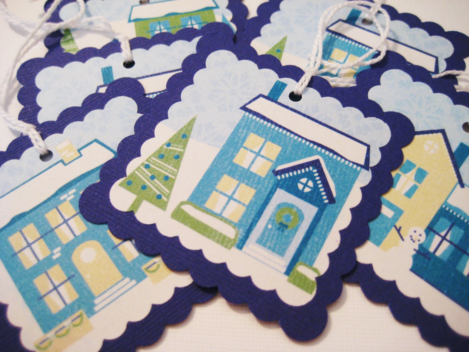 Winter gift tags, blue and white (set of 6)