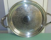 Vintage Round  Silver ServingTray with  Decorative Floral Handles