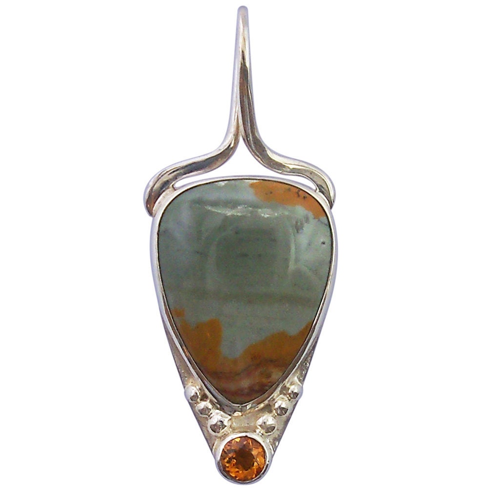 Picture Jasper and Citrine Pendant, sterling silver  ppjg1392