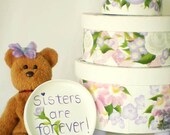 Childrens Storage Hand Painted Hat Boxes Personalized - Set of 3 Round, Sweet Pinks, Purples and Blues - Sisters Mom and Me Daughter
