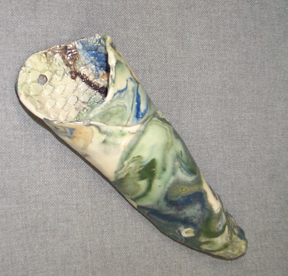Original hand made Stoneware Wall Pocket Agateware
