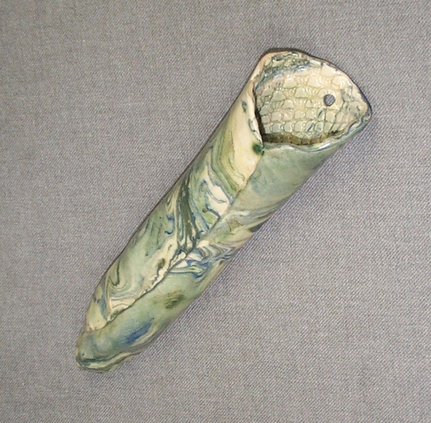 Original Hand Made Stoneware Wall Pocket Vase Agateware