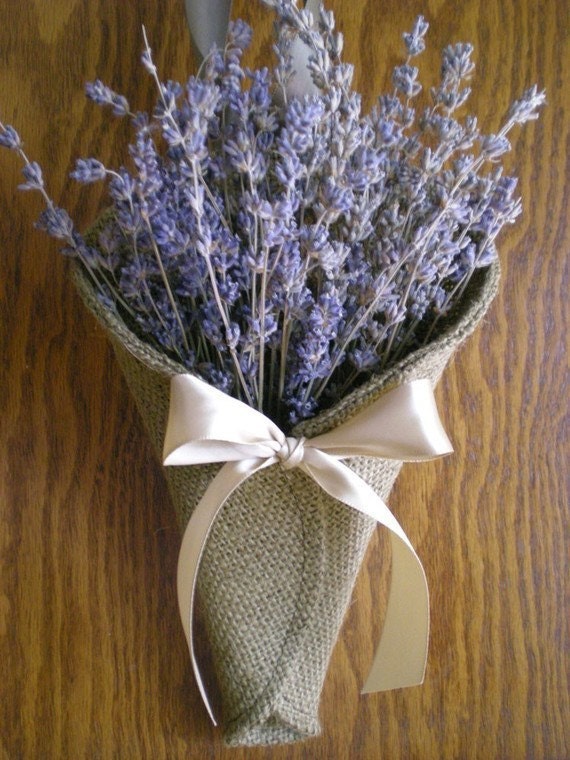 Brown burlap pew cone / rustic wedding decor