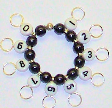 Snagfree Knitting Row Counter or Stitch Marker, Circular, Purple Swarovski Pearl, 10 US, 6 mm Complete Set Count to 110