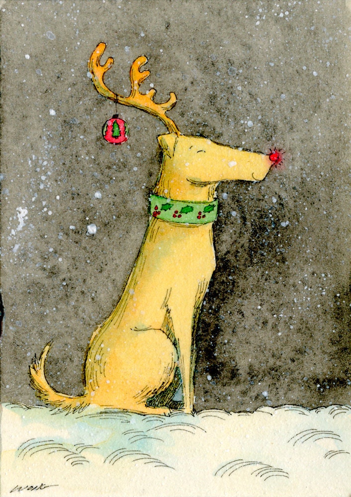 Original ACEO Painting -- Rudolf the Lab