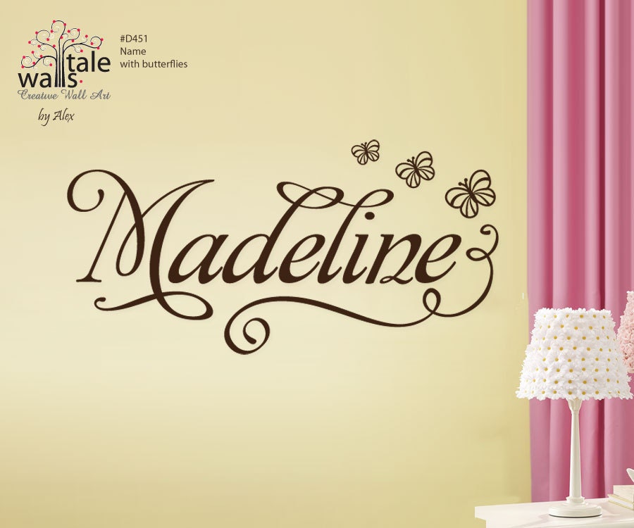 Name Wall Decal  with butterflies for nursery, baby room wall decor. Customizable name wall decal for nursery d451