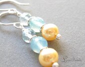 Beachfront summer - Blue Topaz, Chalcedony and freshwater pearl earrings