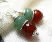 Carnelian, Aventurine and freshwater pearls on sterling earrings