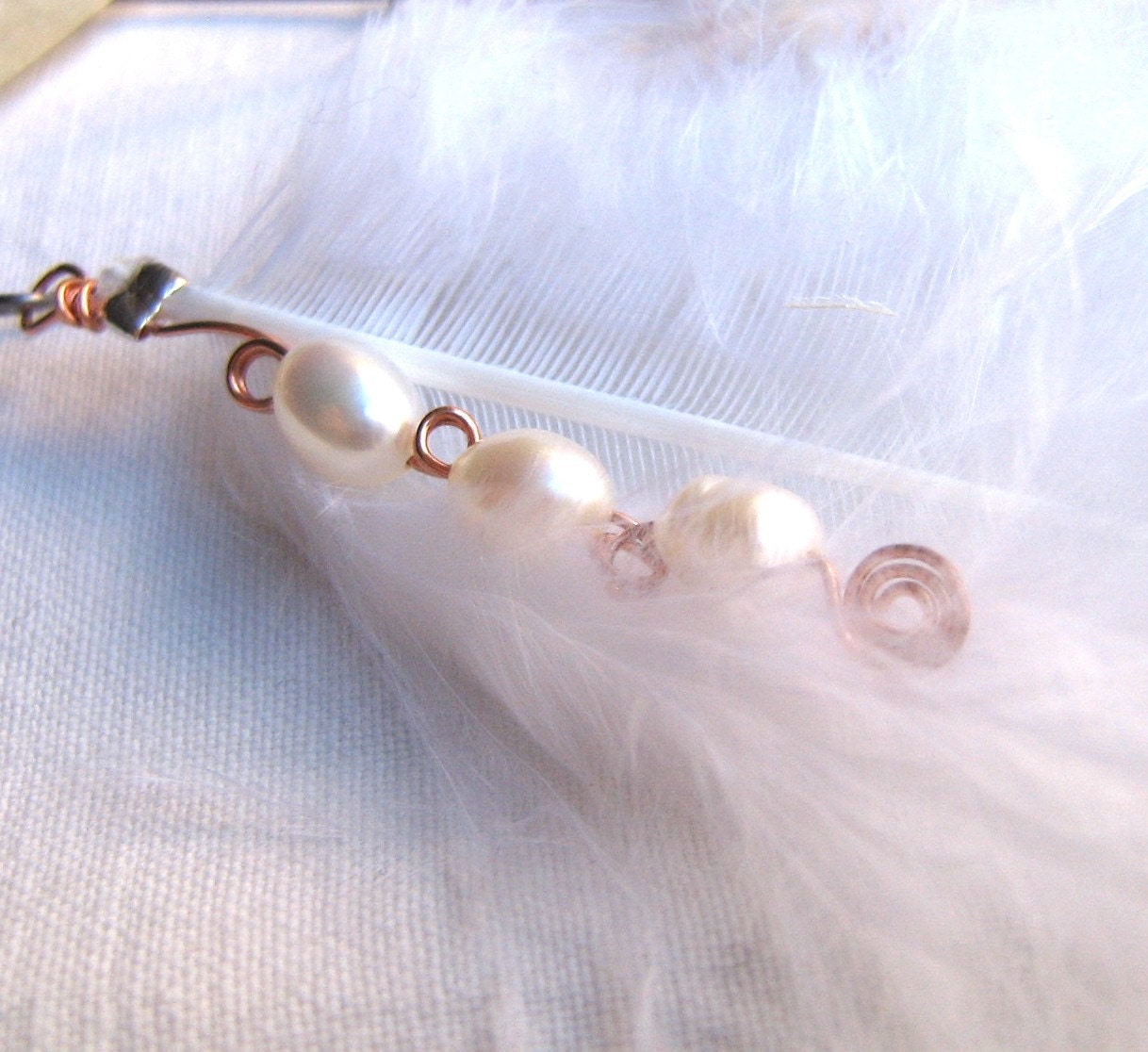 Biwa Pearl and White Feather Earrings