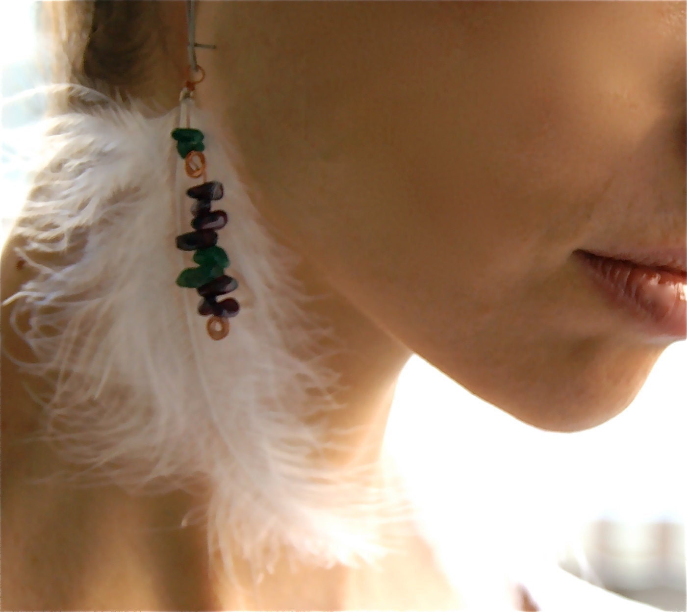 Garnet and Aventurine Feather Earrings