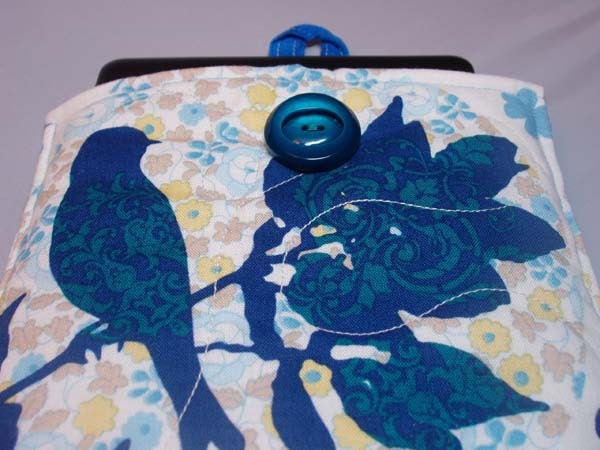 Handmade Quilted Kindle Nook Tablet E-Reader Sleeve in Blue Bird and Bird Cages Print