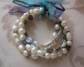 Pearl Bracelets, Multi Strand, Mixed Metal, Rhinestone