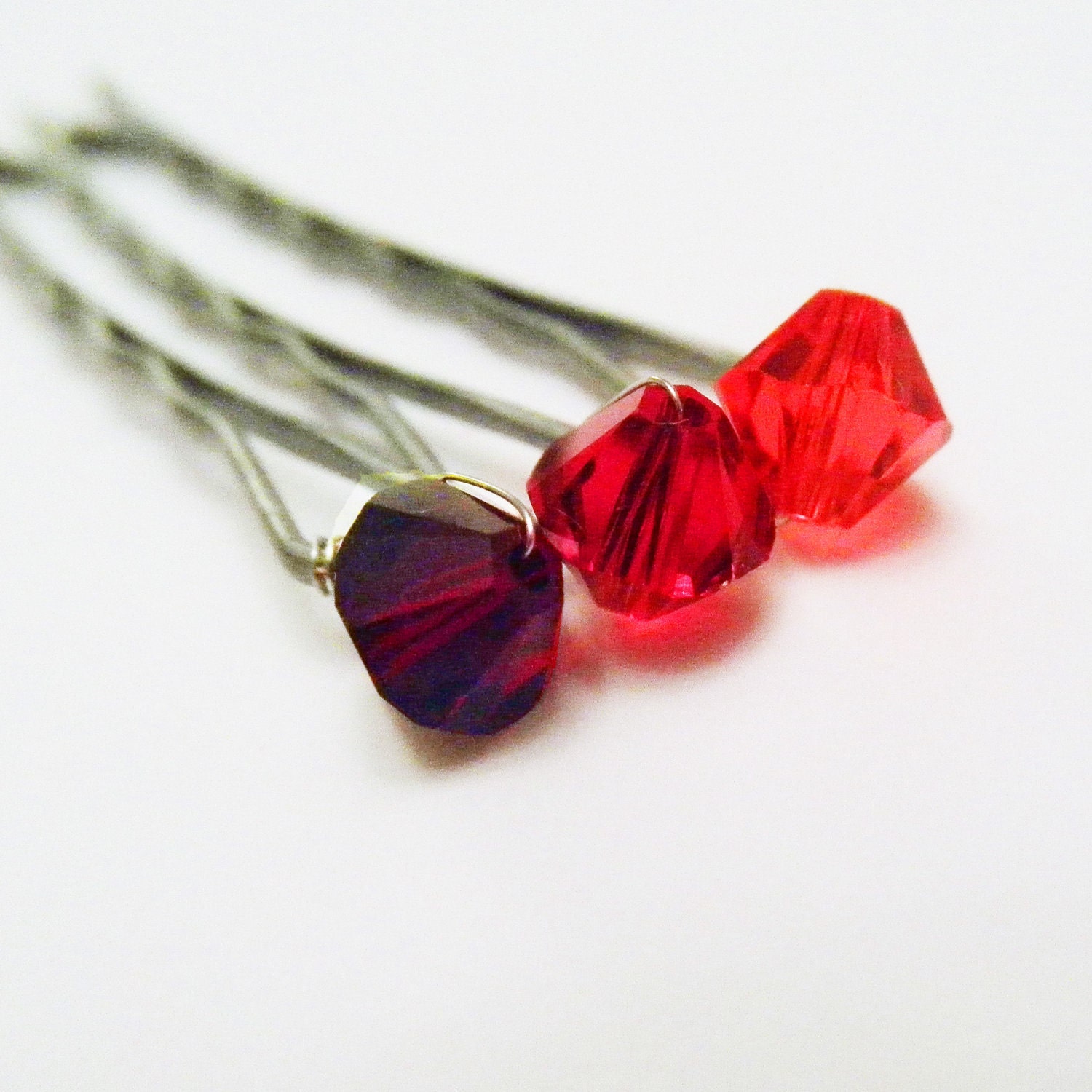 Valentine Hair Pins - Red Hues (3 pairs / set of 6 bobby pins)
