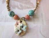 Flower Pendant Necklace with Gemstone, Handmade