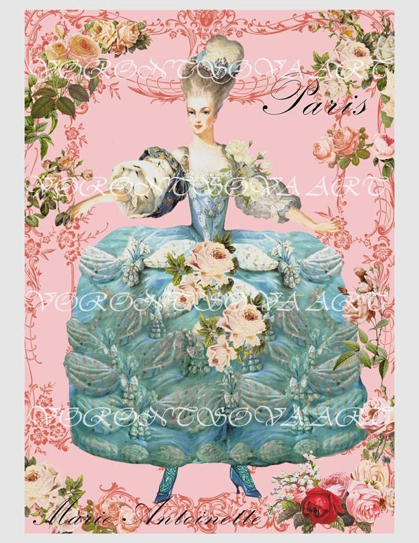 Marie Antoinette Paris Cottage - shabby image - invitations, pillows, tea towels. Digital Collage Sheet - Printable handmade paper. 0051
