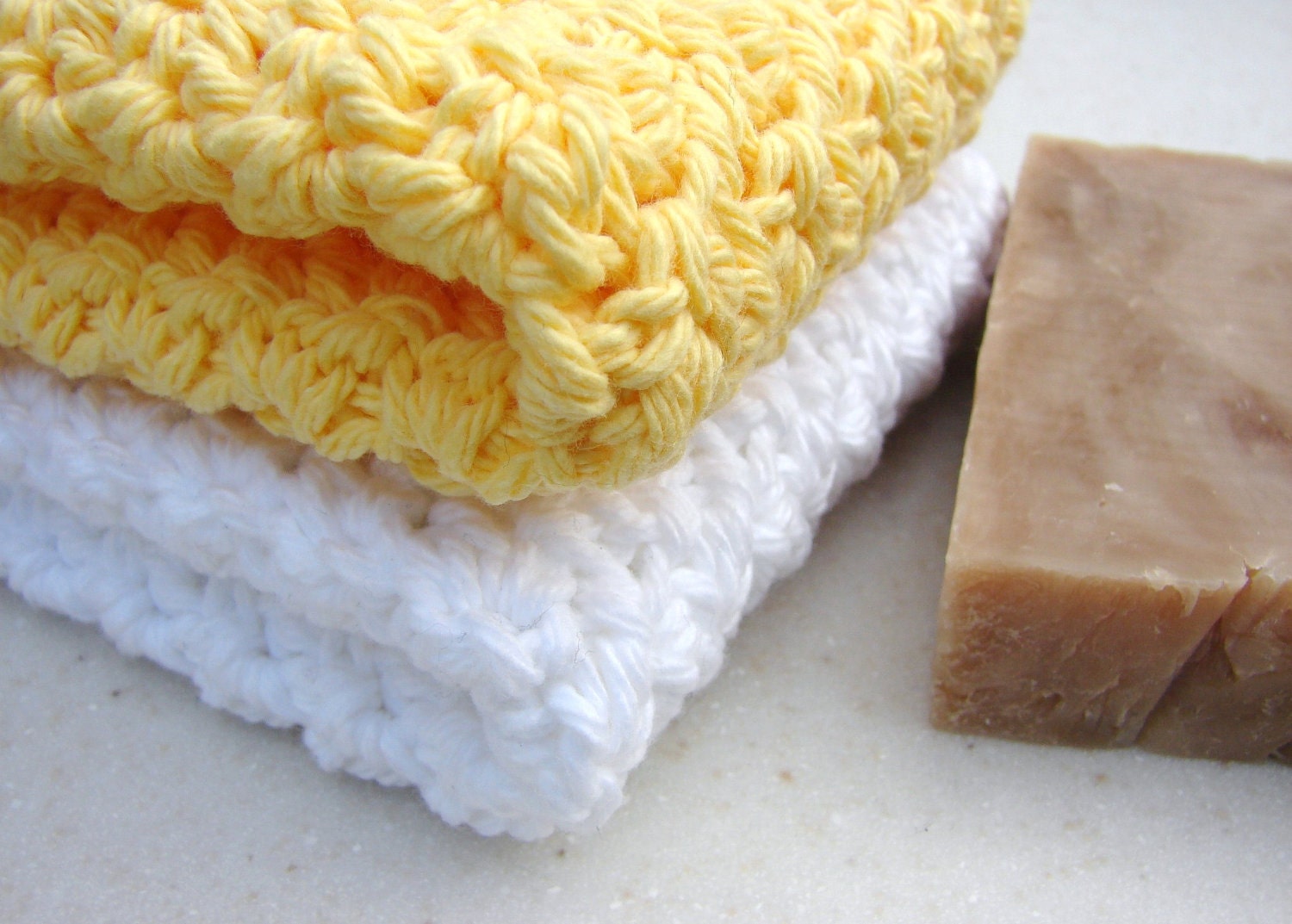 Cleansing Facial Washcloths Yellow White Soft Cotton Scrubbies Set of 2, Choose Your Colors, Made to Order, Wedding Gift