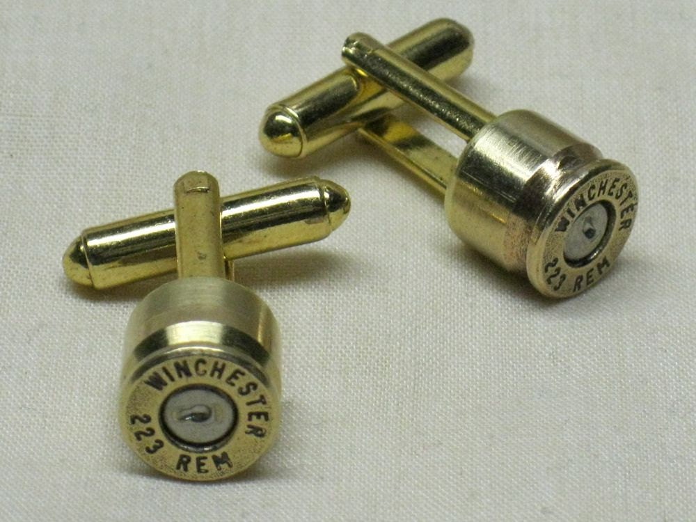 Bullet Cufflinks 223 Remington Brass Gold - Military Wedding Gift