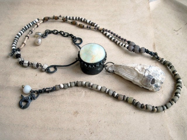 Angels of Torment. MOP Pillbox and Barnacle White Assemblage Necklace.