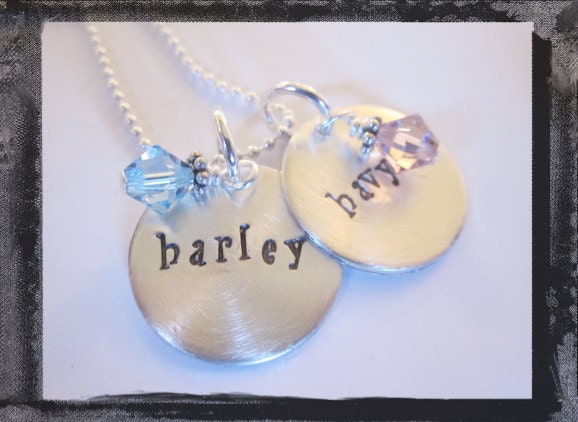 Hand Stamped Charms - Sterling SIlver - Swarovski Crystals