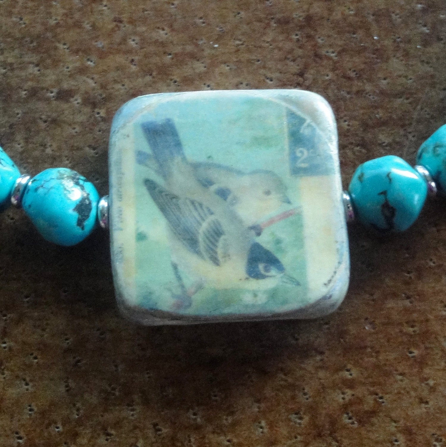 Turquoise Statement Necklace with Bird Pendant - December Birthstone - Ready to Ship