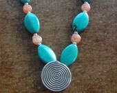 Turquoise Statement Necklace with Hill Tribe Silver Flower Pendant - December Birthstone - Ready to Ship