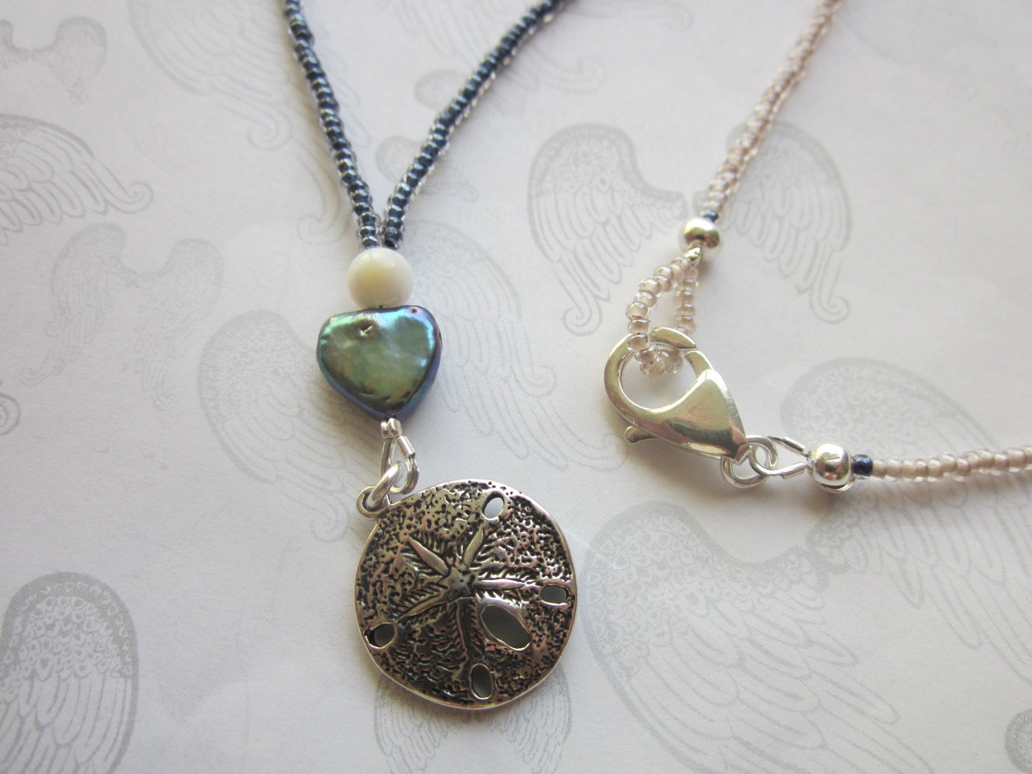 Sterling Sand Dollar Pendant Necklace with Pearl Heart
