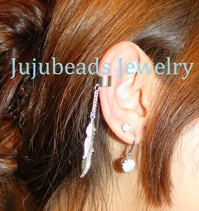 Dangling Silver Feathers Ear Cuff Earring