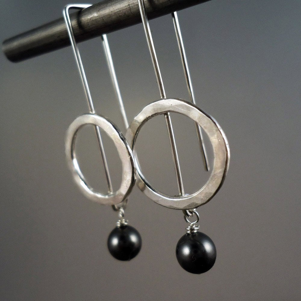 Recycled Silver and Freshwater Pearl Earrings - Balancing - FREE shipping