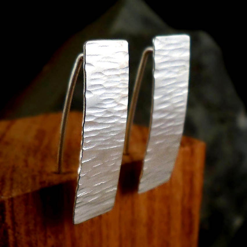 Geometric Hammered Silver Earrings - Ripples - FREE shipping