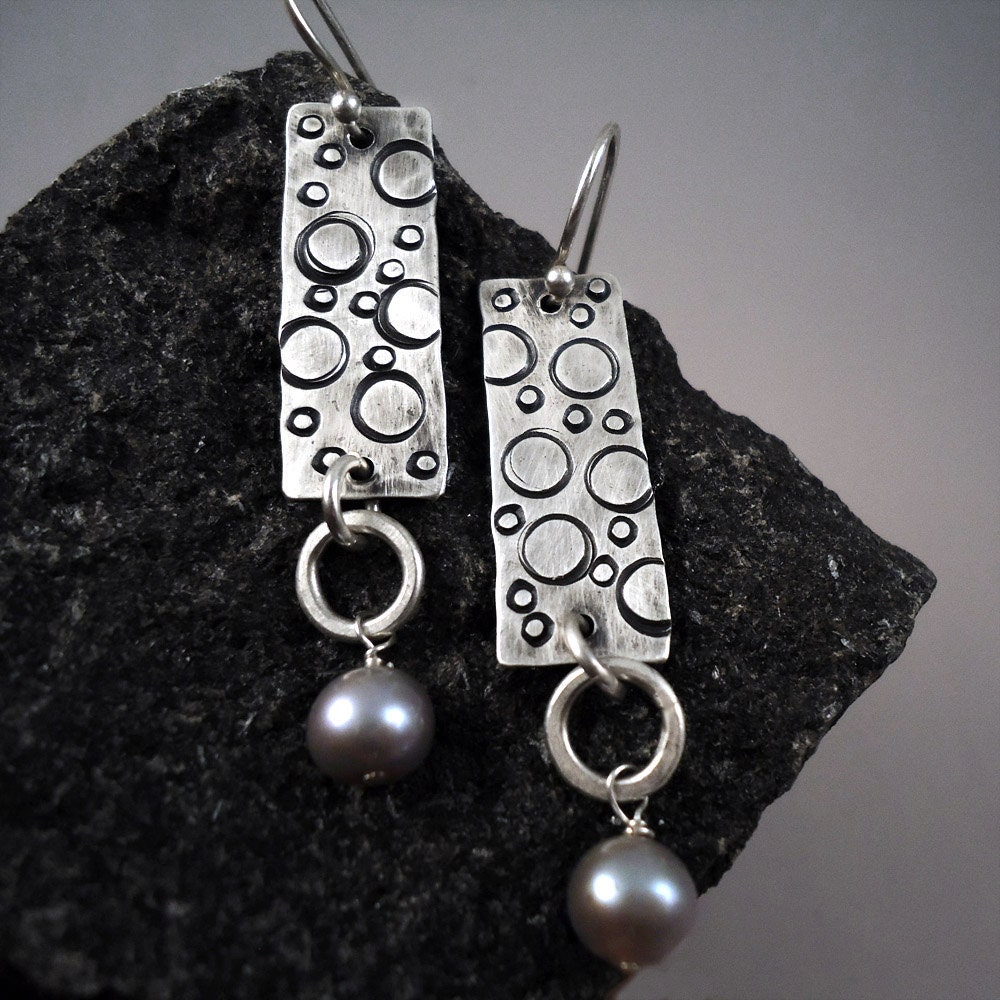 Stamped, Recycled Silver Earrings - Multiverse - FREE shipping