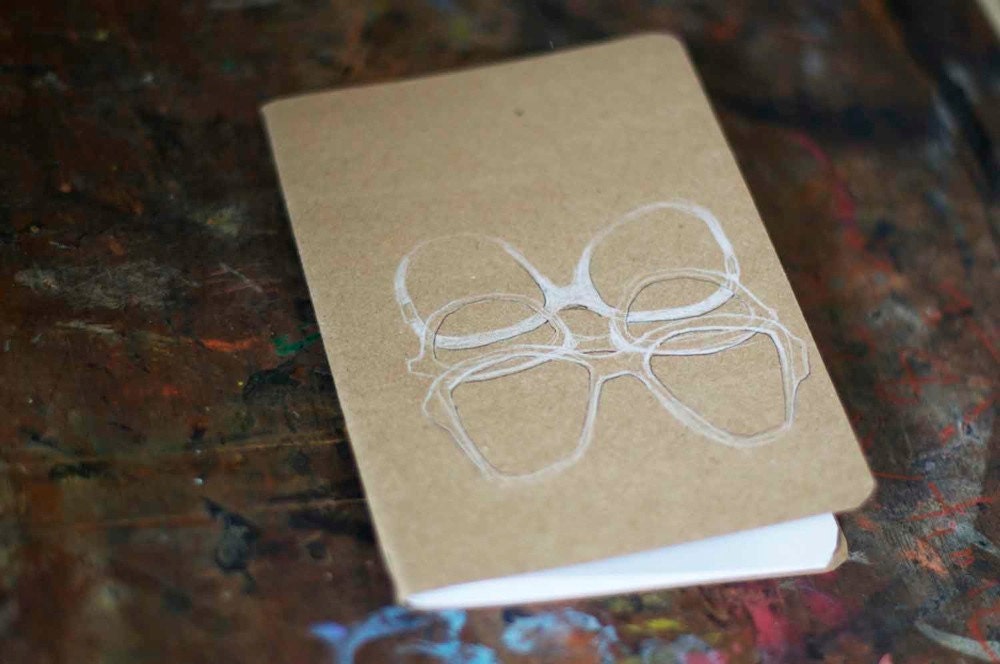 vintage glasses - hand drawn, hand bound blank kraft notebook sketchbook jotter