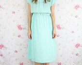Vintage aqua box pleat secretary dress M