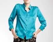 Turquoise Silk Blouse "Mao"