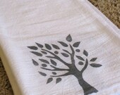 Kitchen Towel, block print, tree in gray (made to order)