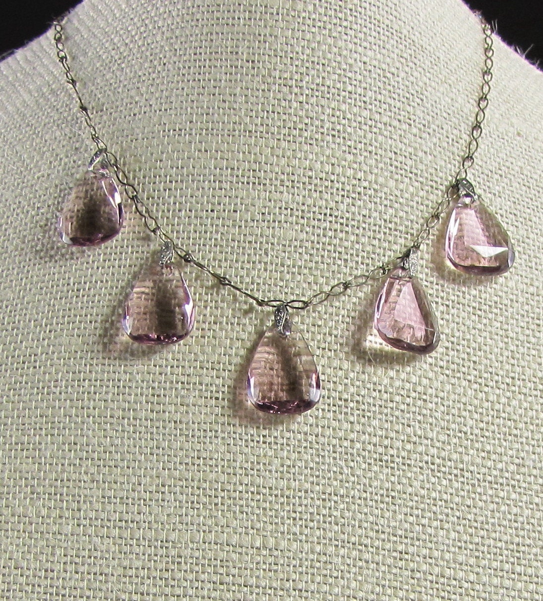 1920's Amethyst Glass Teardrop Necklace