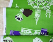 Kokka Trefle Carnival Japanese Fabric - purple, brown, white on green