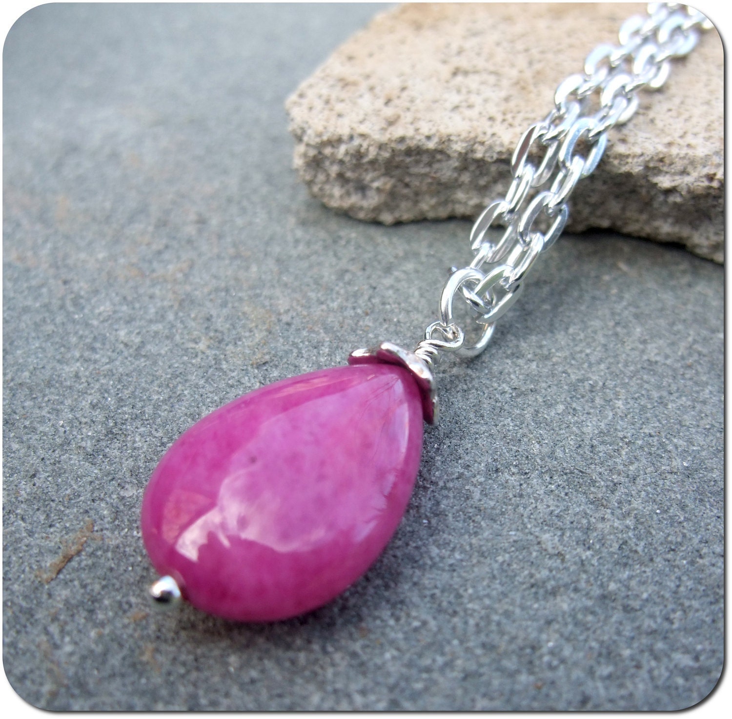 Charity Donation -- Fuschia Jade and Silver Necklace -- Donation to Philabundance