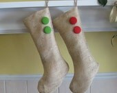 One Burlap Holiday Stocking with Your Choice of Button Colors