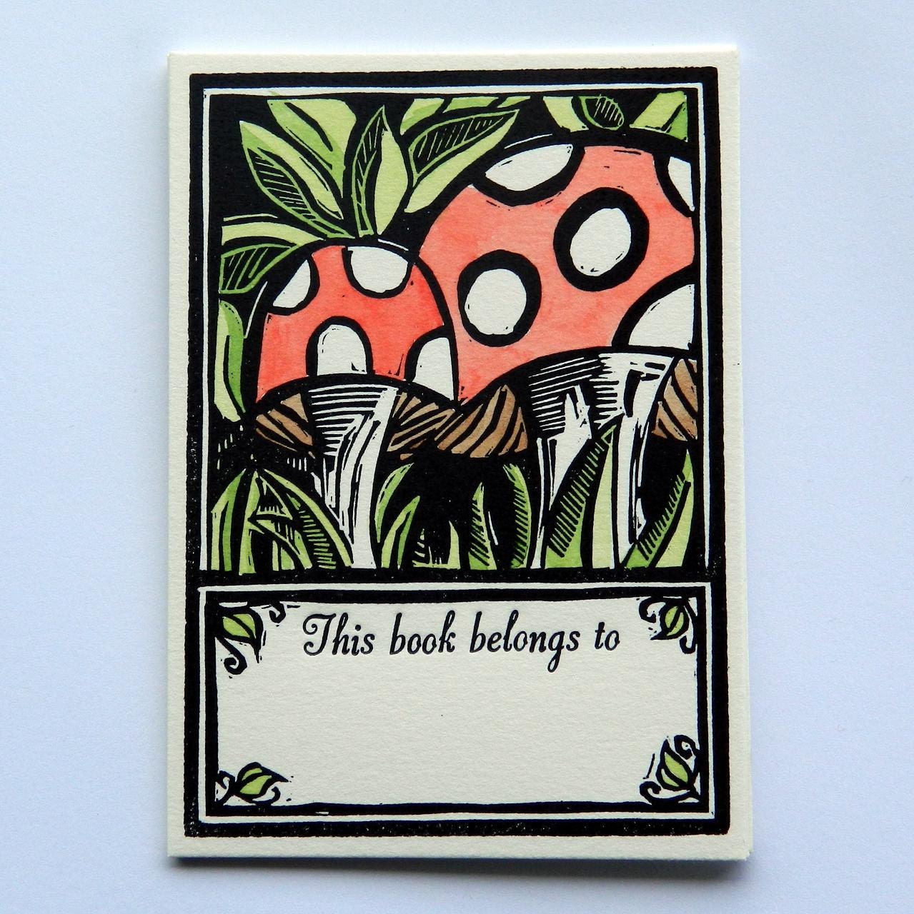 Enchanted mushrooms  linocut letterpress bookplates pk 5