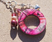 Pink 'Mom' Charm Necklace Heart Charm 'Circles of Inspiration' Handmade by Anna Pereira OOAK