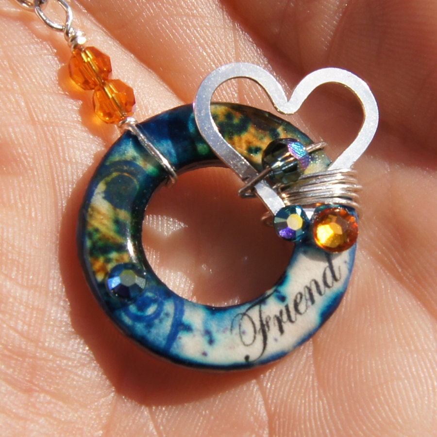 Handmade 'Friend' Charm Necklace 'Circles of Inspiration' Art Charm One of a Kind